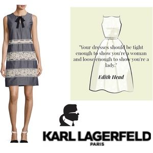 Karl Lagerfeld Lace Navy Chambray Shift Dress